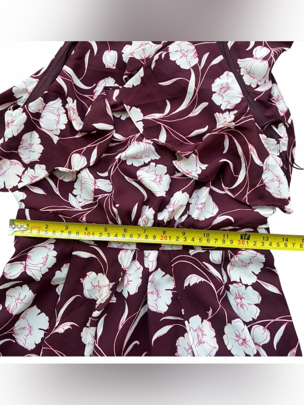 LC Lauren Conrad Ruffle Burgundy Floral Halter Midi Dress Size 4 - Picture 6 of 8